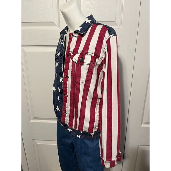 Lip Service Cult Womens Flag Patriotic Denim Independence Day Trucker Jacket XS - Picture 10 of 13